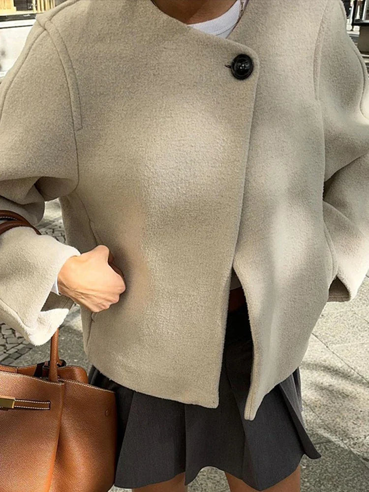 maoxiangshop - Elegant Solid Wool Mixtures Women Winter Coats Fashion One Button O-neck Warm Lady Jacket 2024 New Long Sleeve All-match Outwear