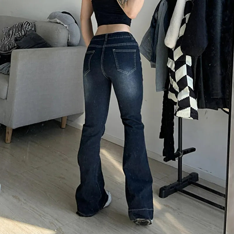 New Flare Jeans Women's Low Waist Trousers Vintage Aesthetic Denim Pants Streetwear Mom Casual Korean Fashion Y2k Jeans