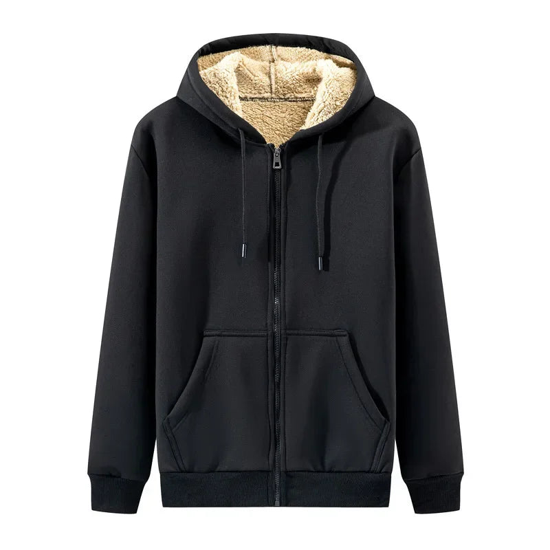 maoxiangshop Autumn Winter New Men's Fleece Lined Thickened Sweatshirt Cardigan Hooded Zip Up Versatile Casual Jacket Warm Lambswool
