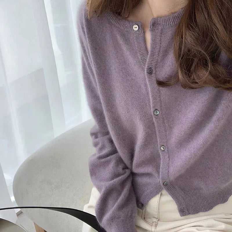 Women's Gray Button Down Lightweight Knit Cardigans Cashmere Sweaters Black Fall Long Sleeve Ladies Tops