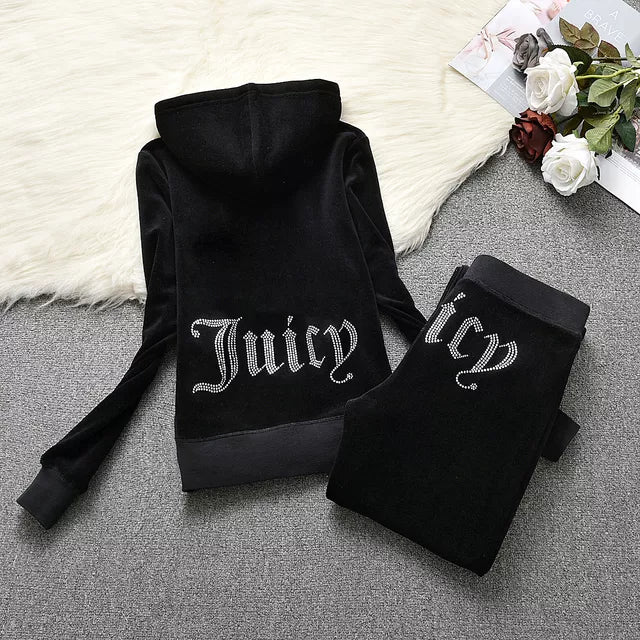 maoxiangshop 1:1 Top Quality Original Juicy Corture Tracksuit Woman Velvet Crop Female Suits Sweatshirt and Pants Set Sportswear Hoodies Suit