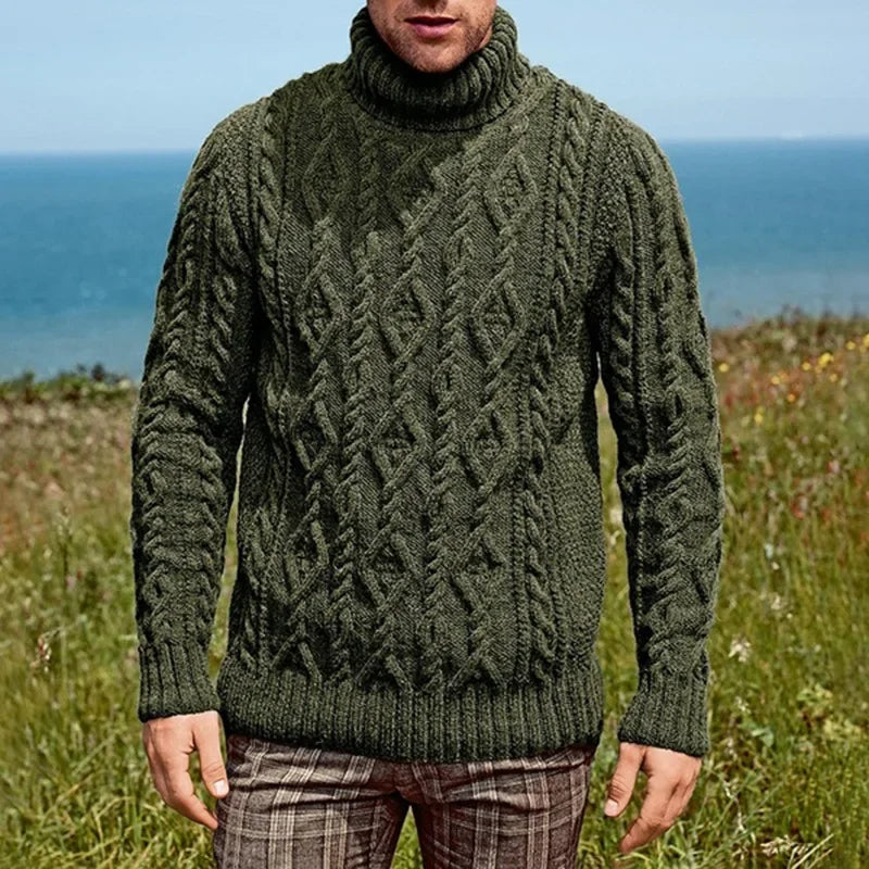 maoxiangshop Long Sleeve Jumpers Sweaters Solid Color Autumn Casual Trend Fashion Sweater Pullovers Men's Turtleneck Knitting Sweater Coats