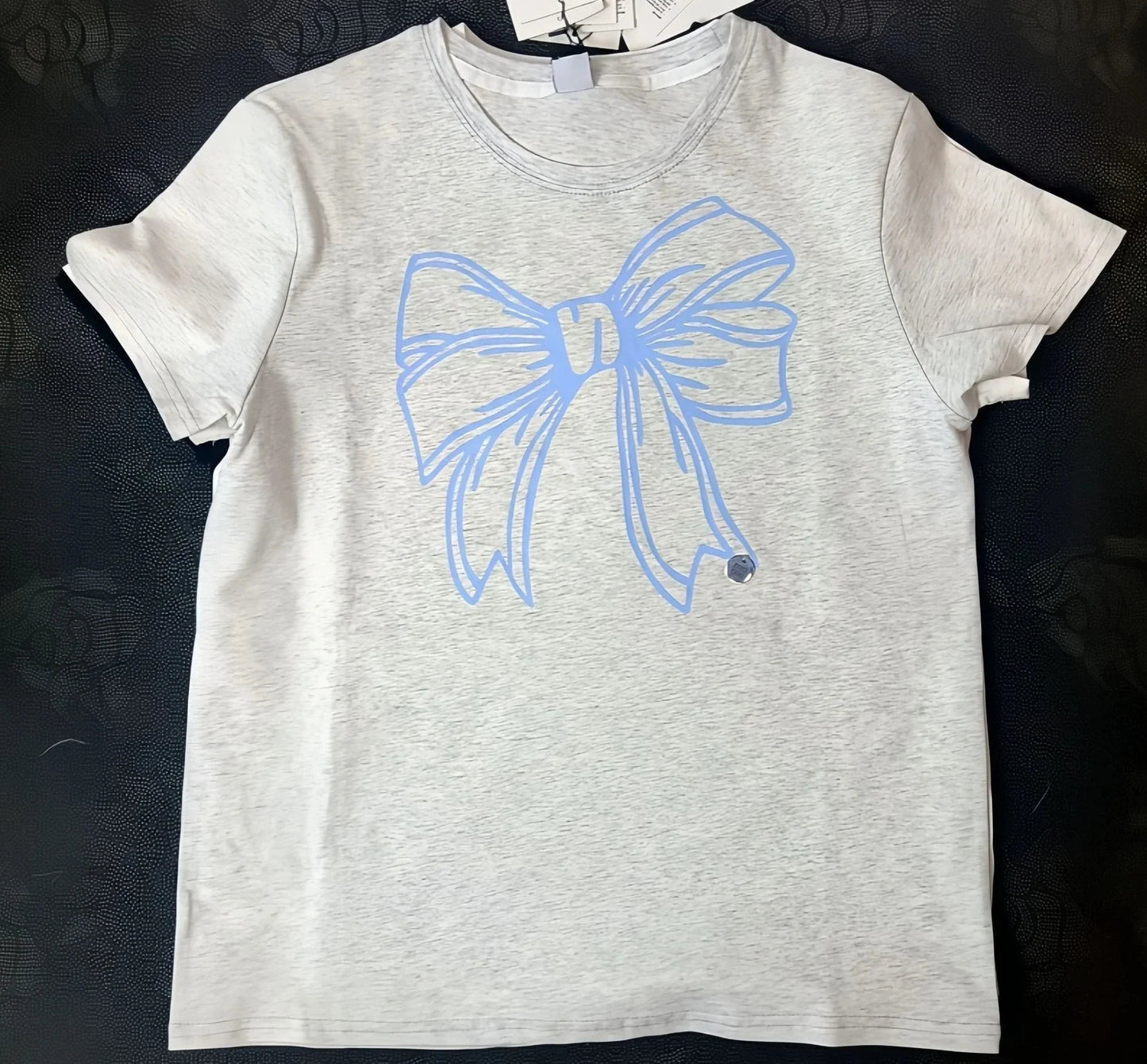 maoxiangshop - Large Bow Print Cute Women T-shirts Short Sleeve O-neck Loose Sweet Summer Tees Cotton 2024 New Fashion Korean Chic Tops Woman