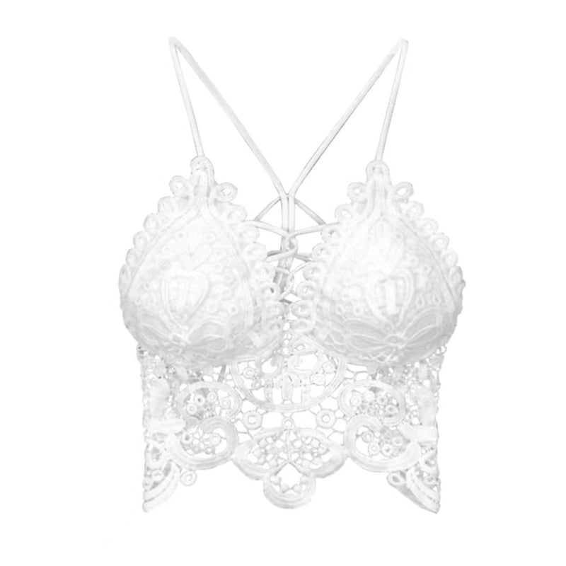 maoxiangshop New Women Hollow Out Bralette Solid Color Beauty Back Lace Underwear Sexy Vest Female Add Pad Wireless Bra Suspender Top