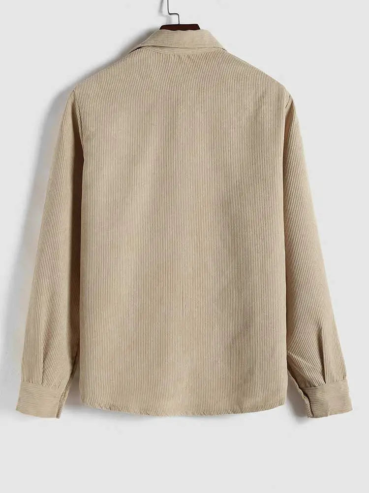 maoxiangshop Shirts for Men Corduroy Long Sleeves Shirt Half Button Solid Blouses Fall Spring Streetwear Overshirts Tops with Pocket