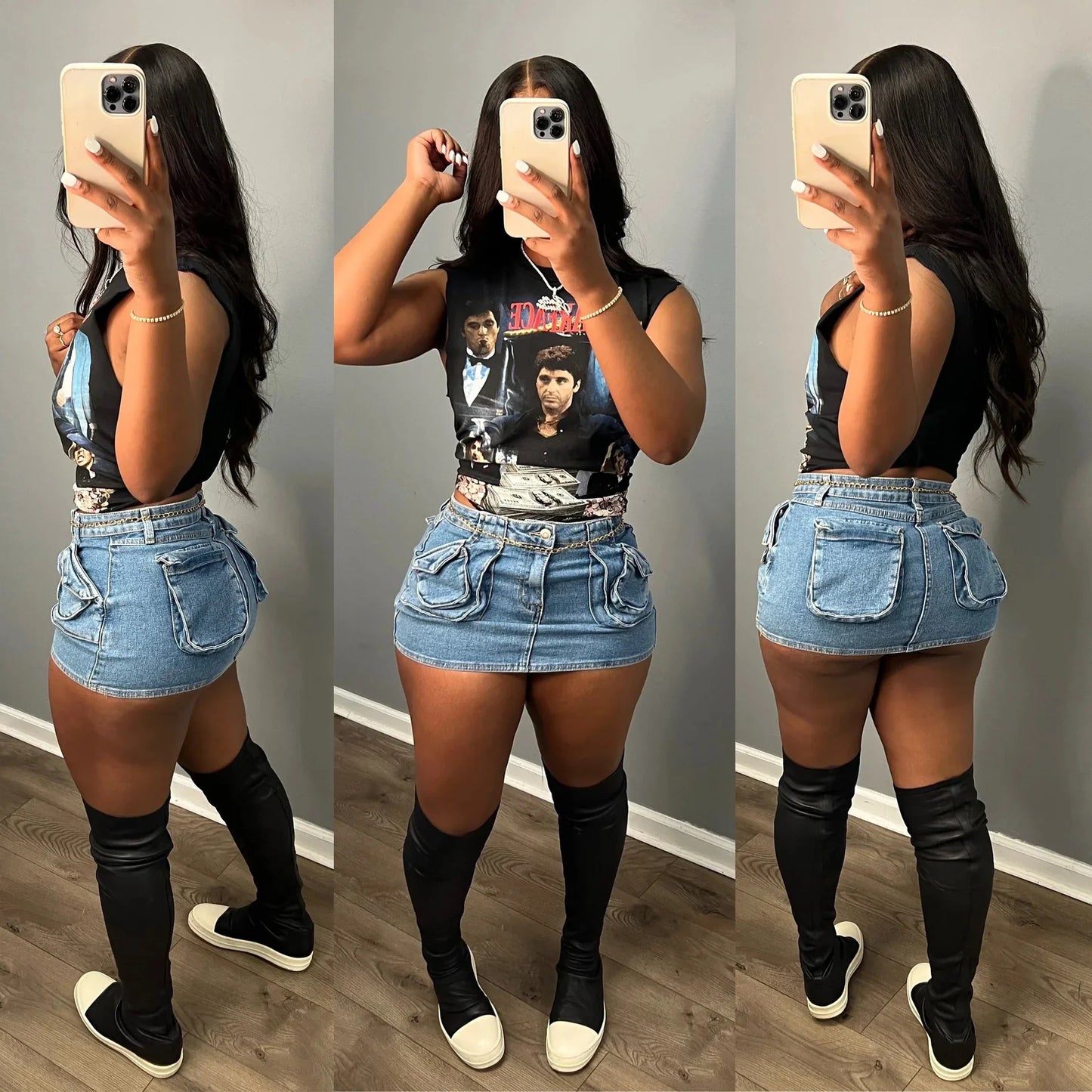 maoxiangshop - Denim Mini Skirt Cargo Jean Dress Sexy Y2K Streetwear Women Fashion Summer Clothes High Waist Pencil Short Cute Skirts