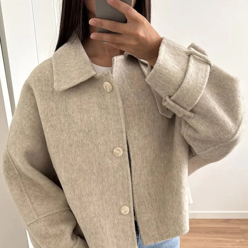 maoxiangshop - Fashion Casual Loose Women's Jacket Turndown Collar Single Breasted Solid Color Jackets New Autumn Simple Retro Women Coat