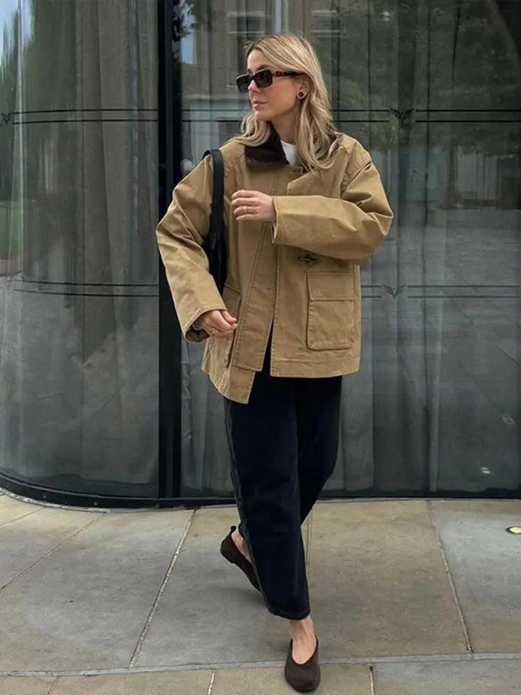 maoxiangshop - Retro Panelled Single-Breasted Jackets Women Casual Turn-down Collar Long Sleeved Jacket Female Autumn Fashionable Outwears Tops