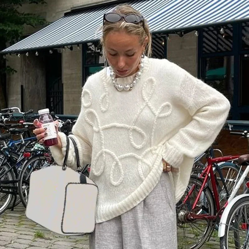 maoxiangshop - Fashion Casual Pullovers For Women Solid Color Round Neck Long Sleeve Knitted Sweater Loose Female 2024 Autunn Winter New
