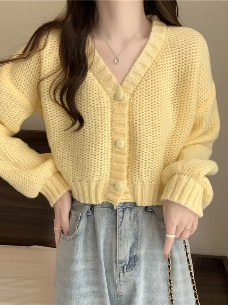 maoxiangshop Women Sweater Cardigan V-Neck Button Up Casual Knit Sweater Coat Sweet Cardigan Coat For Women Autumn Winter