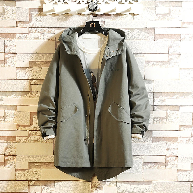 maoxiangshop Spring Men's Windbreaker New Hooded Zipper Jackets Cargo Trench Coat Mens Casual Autumn Fashion Streetwear Cotton Jacket