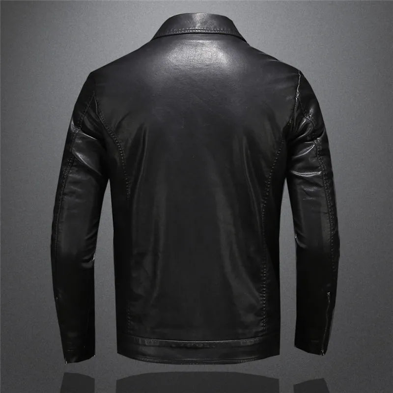 maoxiangshop Men Luxury Black Faux Leather Jackets Men Zipper PU Coat Turn Down Collar Multi-pocket Slim Fit Clothing Man Plus Size 5XL-M
