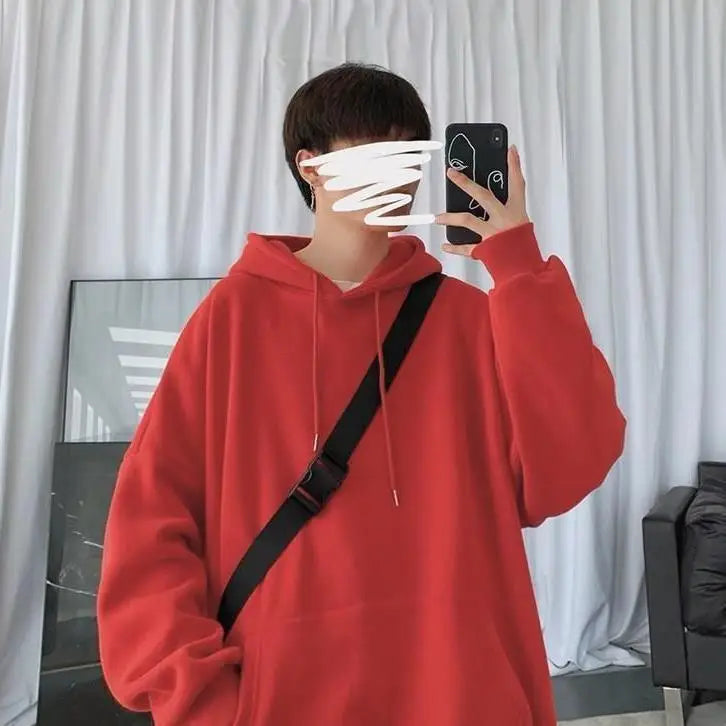 maoxiangshop Fleece Hoodie Men Casual Pocket Long Sleeve Oversized Pullover Tops Harajuku Street Thicken Solid Sweatshirt Sports Pullover 5xl
