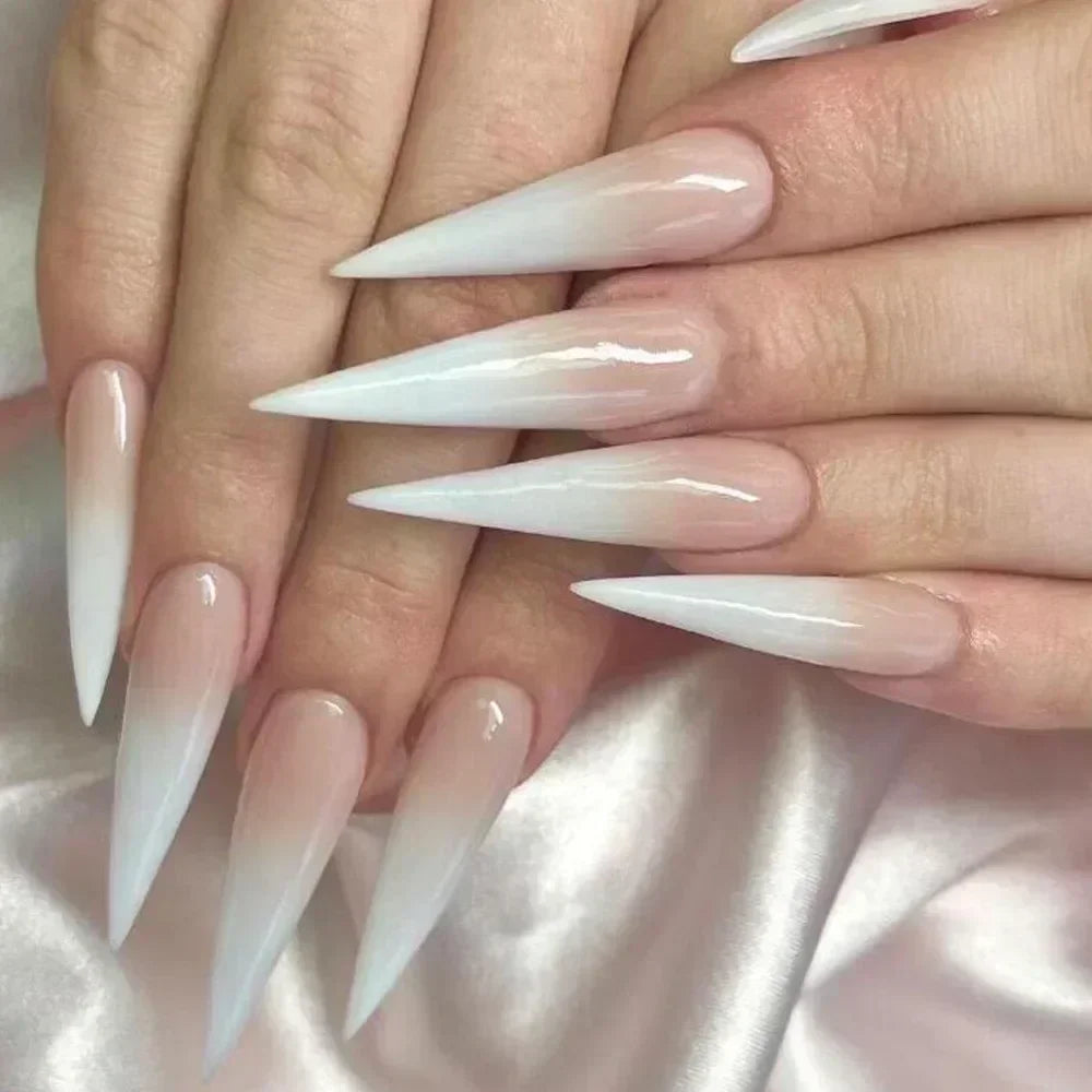 maoxiangshop 24Pcs False Nails With Glue Almond Pink Butterfly Design Detachable Rhinestones Acrylic Fake Nails long stiletto Press On Nails