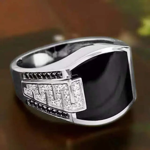 maoxiangshop Retro Handmade Turkish Signet Rings for Men Ancient Silver Color Carved Ring Mystic Zircon Inlay New Punk Motor Biker Ring