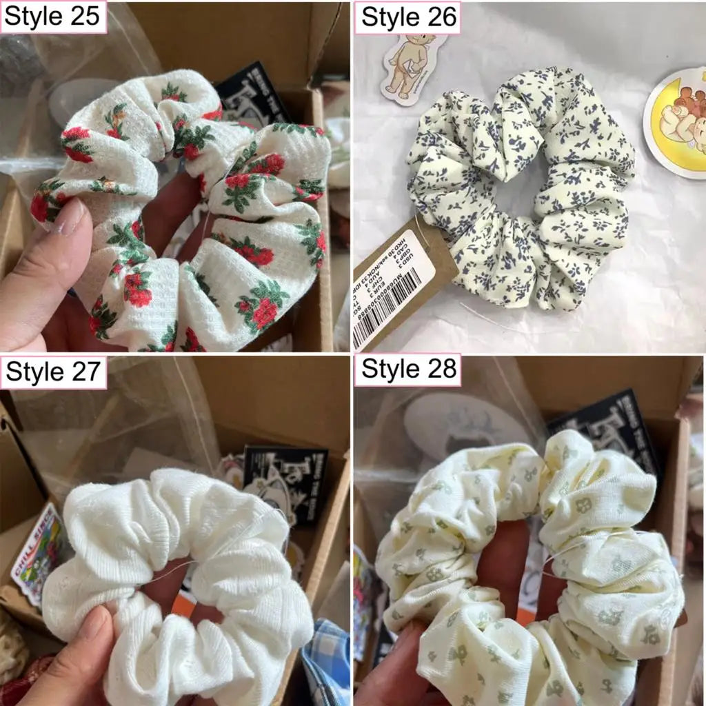 Floral Print Sweet Cute Scrunchie Woman Four Seasons Elastic Hair Rope Casual Scrunchies Style Can be Changed 4 Pcs/bag