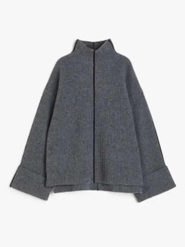 maoxiangshop - Women's Fashion Patchwork Turtleneck Sweater Tops Autumn Loose Sleeve Knitted Pullover Female Elegant Lady Chic Knitwear
