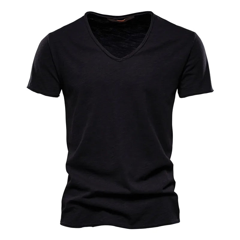 maoxiangshop Men T-shirt V-neck Fashion Design Slim Fit Soild T-shirts Male Tops Tees Short Sleeve T Shirt For Men