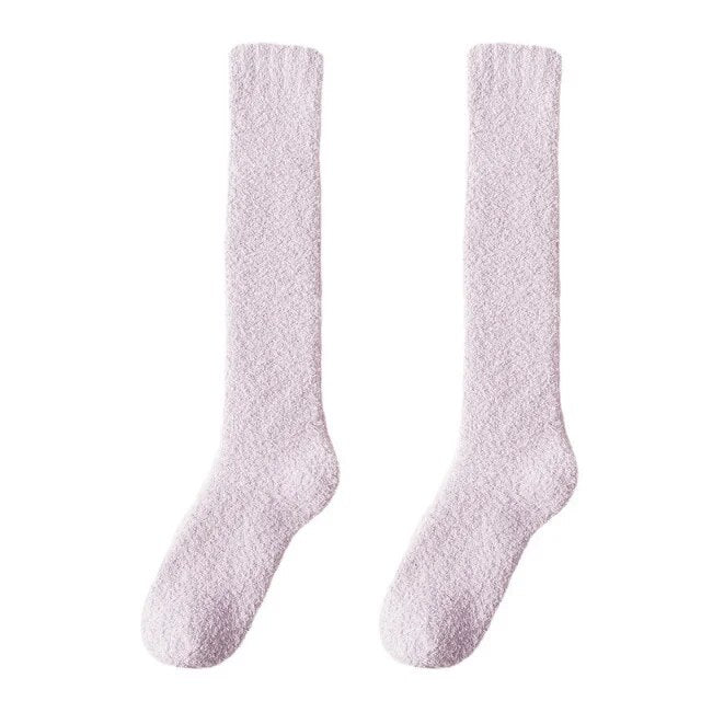 maoxiangshop Unisex Candy Coral Fleece Long Socks Women Plush Winter Warm Thick Thigh Stockings Lolita Thigh High Home Sleep Floor Sock