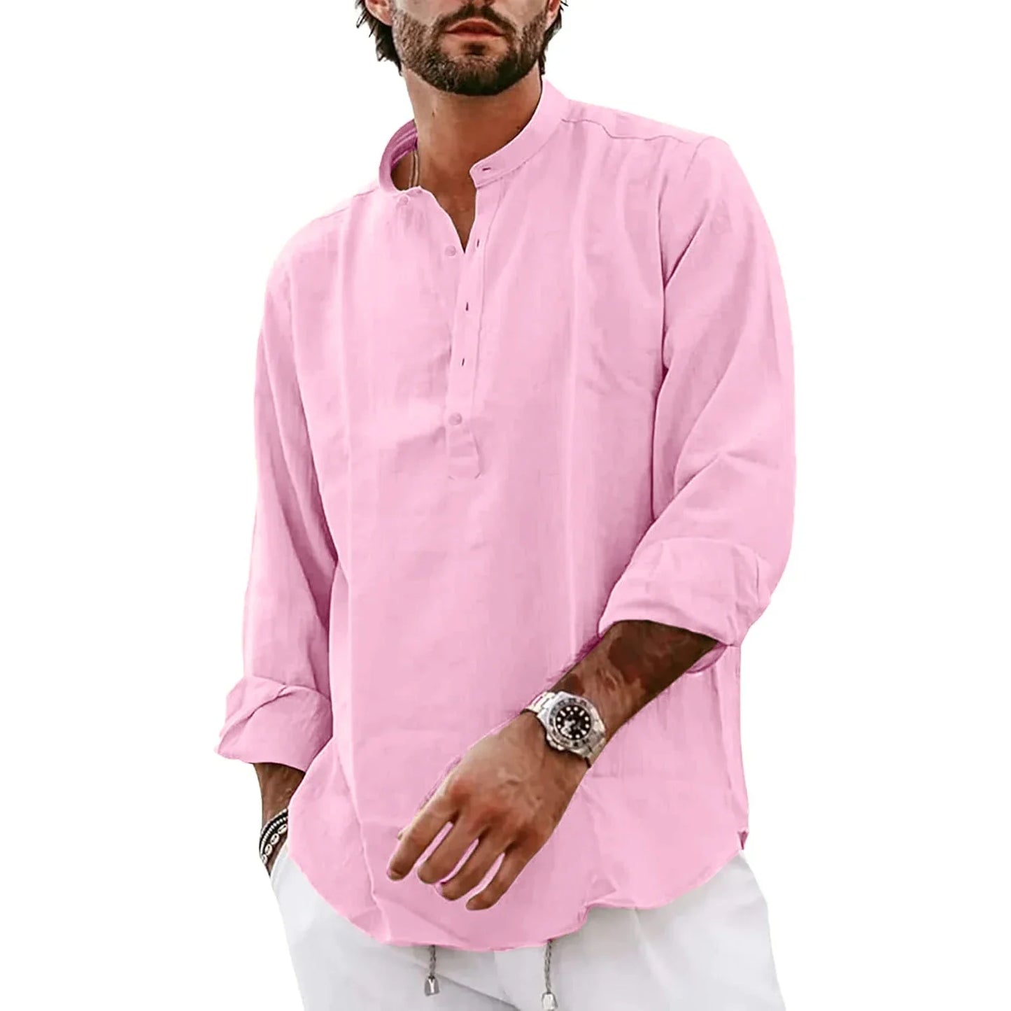 maoxiangshop Streetwear Mens Cotton Linen Shirts Casual Lightweight Long Sleeve Henley Shirts for Men Beach Hawaiian Breathable T Shirts