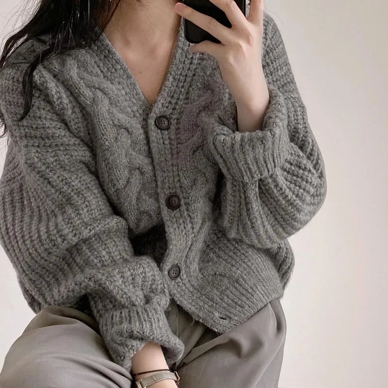 Vintage Harajuku Women Casual Cardigan Sweater Autumn Winter Loose Long Sleeve Korean Tops Female Preppy Style Y2k Sweater