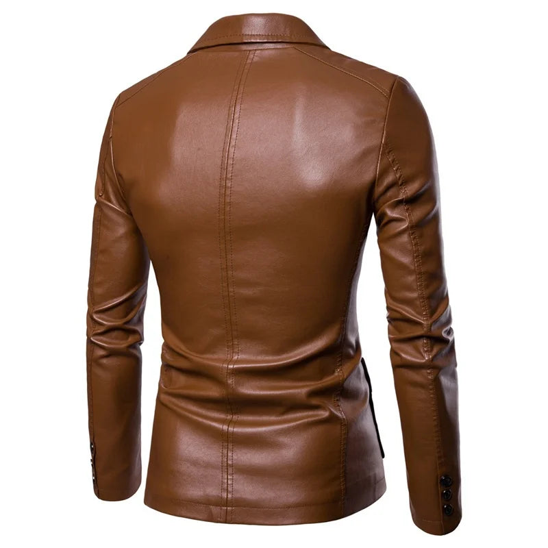 maoxiangshop 2024 Men Slim Autumn New Causal Vintage Leather Jacket Coat Men Design Motorcycle Biker Zipper Pocket PU Leather Jacket Coat