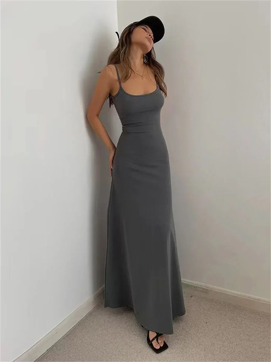 maoxiangshop-Woman Spring Summer Style Bodycon Dress Female Sexy Sleeveless Spaghetti Strap Split Sheath Dress Vestidos