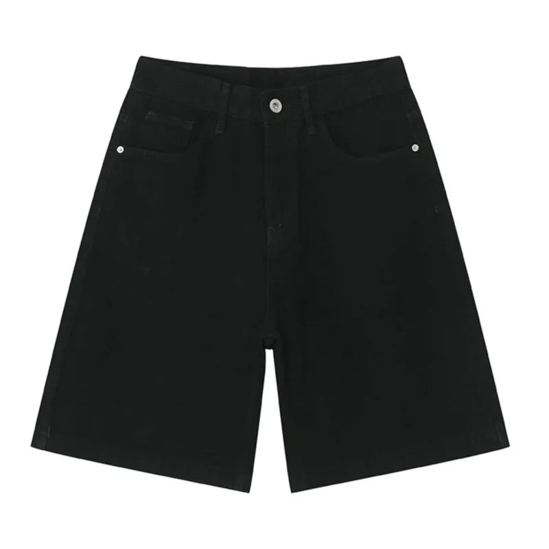 maoxiangshop Summer Denim Shorts Men's Loose Korean Style Retro Short Jeans Fashion Washed Casual Knee Length Pant New Streetwear