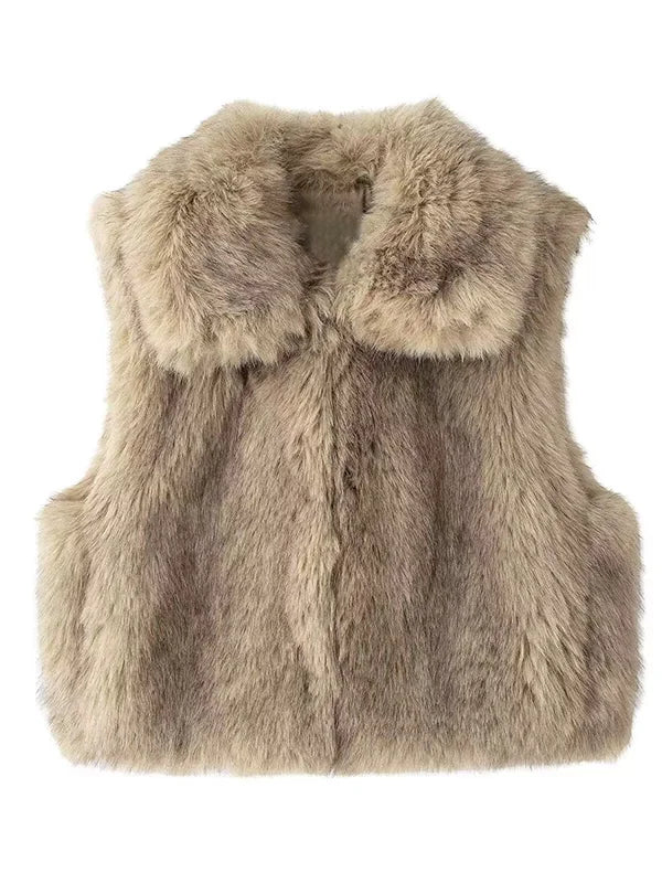 maoxiangshop - Elegant Faux Fur Women Vest Thicken Lapel Single Breasted Warm Lady Sleeveless Coat 2024 Fashion Autumn Winter Female Outwear