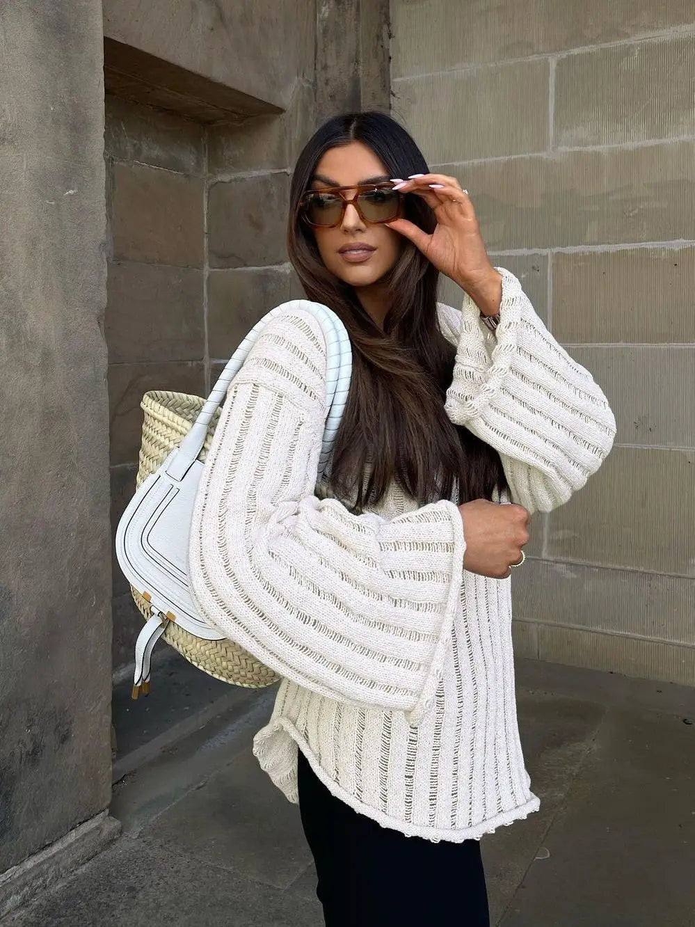 maoxiangshop - Knitted Pullover Sweater Women Long Sleeve V Neck Loose Casual Top Women Autumn Winter Oversize Jumper Sweaters Mujer