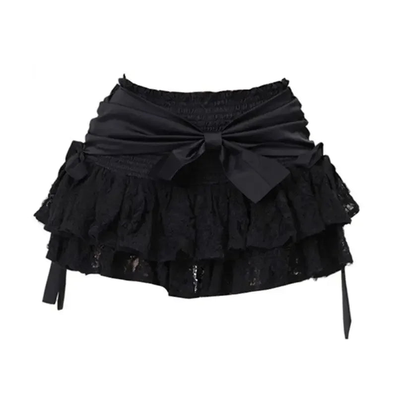 maoxiangshop Gothic Lolita Skirt Women Japanese 2000s Style Y2k Lace Patchwork Bow Sexy Vintage Extreme Mini Skirt Spring Summer