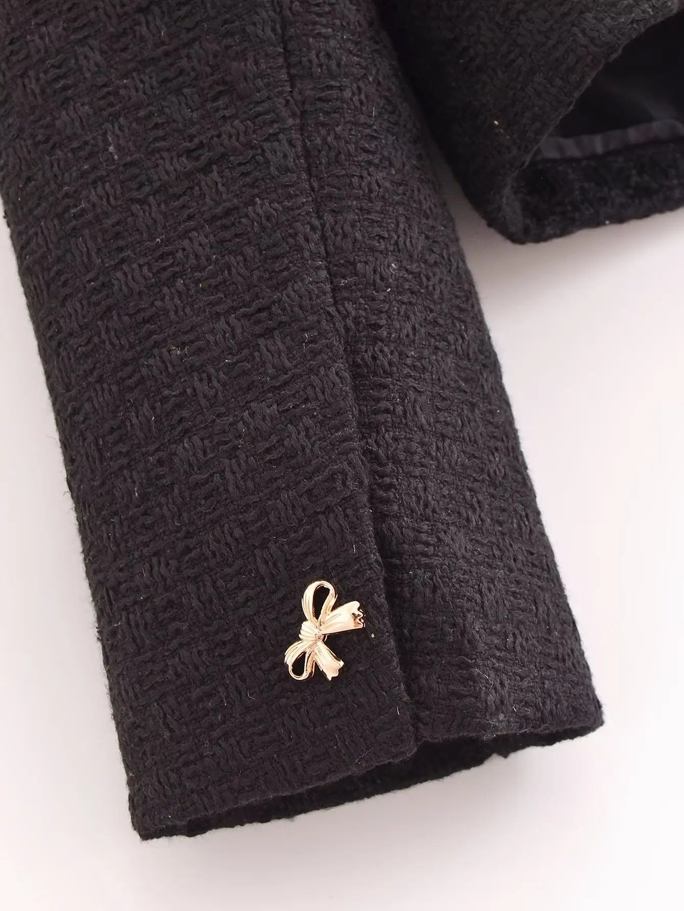 maoxiangshop - Fashion O-Neck Women Jacket Coat 2024 Female Autumn Chic Bow Button with Pockets Outerwear Lady New Black Jackets Coats