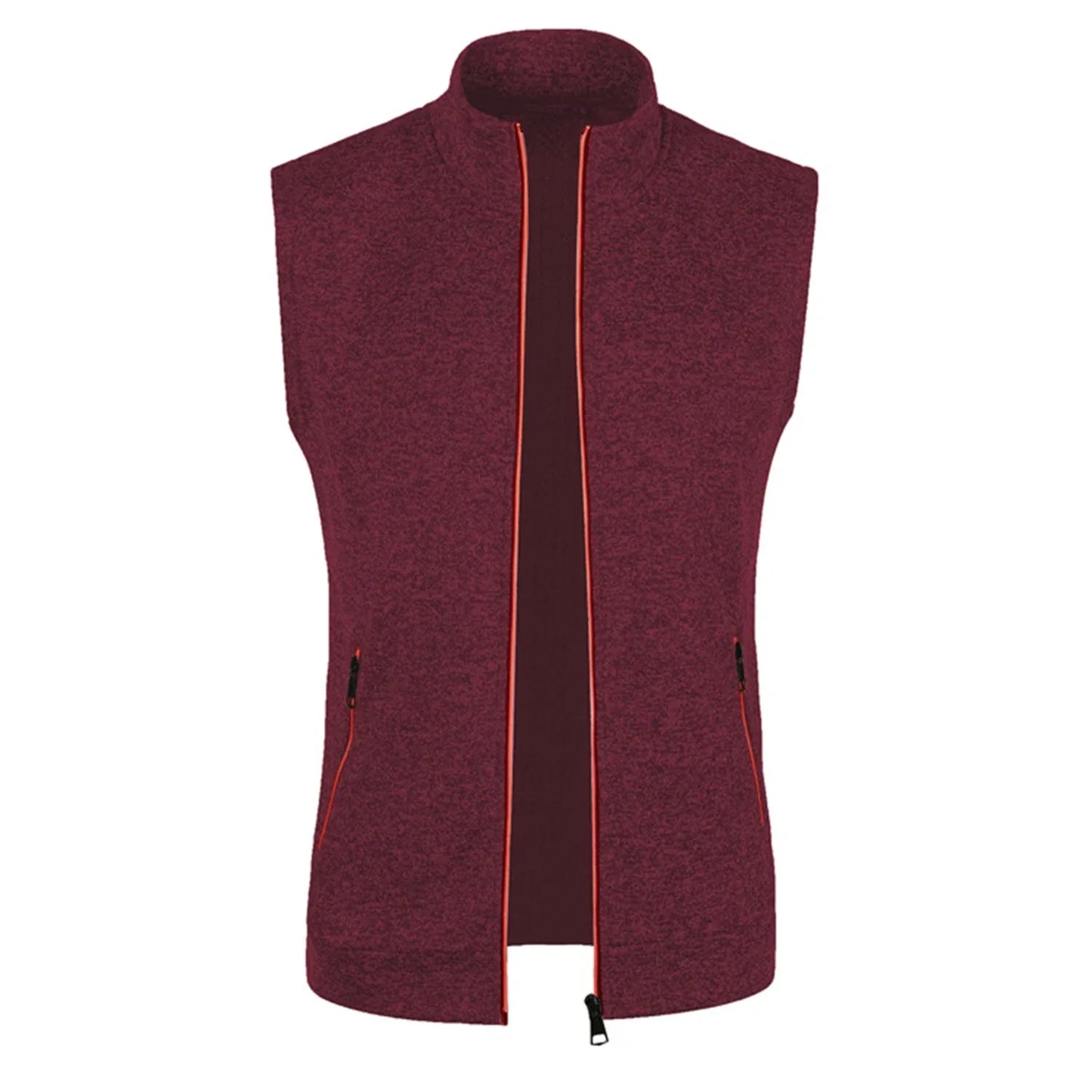 maoxiangshop Autumn and Winter Men's Knitted Velvet Fashion Casual Top Zipper Vest Sleeveless High Neck Fleece Solid Color Men's Wear