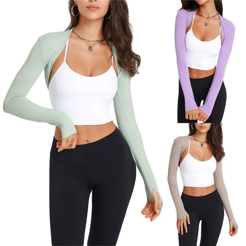 maoxiangshop-Women Long Sleeve Bolero Shrug Yoga Open Front Cropped Cardigan Sleeves to Cover Arms Workout Tops for Exercise Sports Gym Y2k