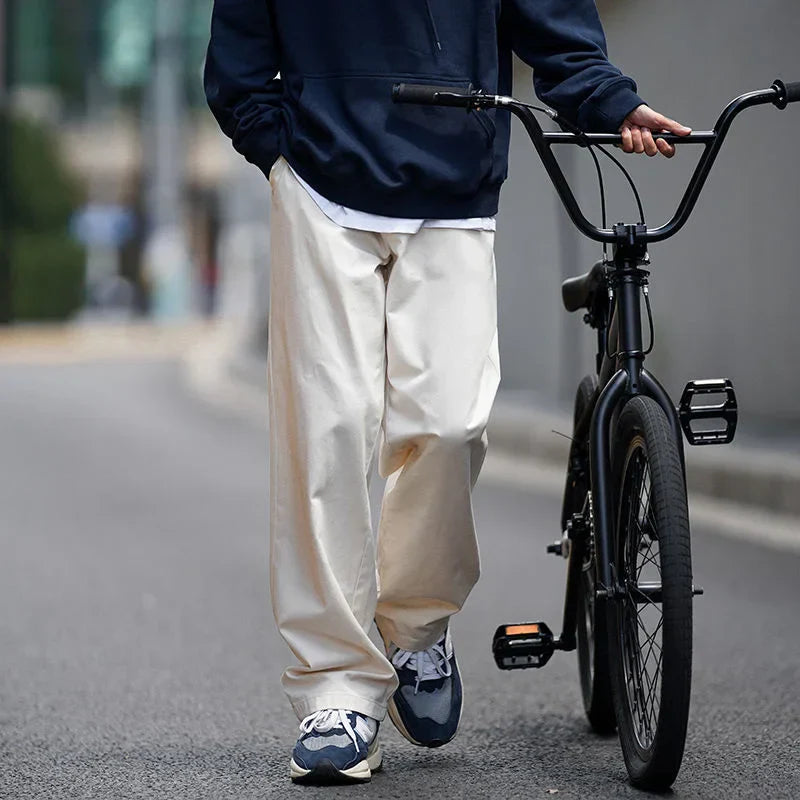 maoxiangshop Autumn Cotton Casual Pants Men Fashion 3 Color Straight Pants Men Japanese Streetwear Loose Wide Leg Pants Mens Trousers M-2XL