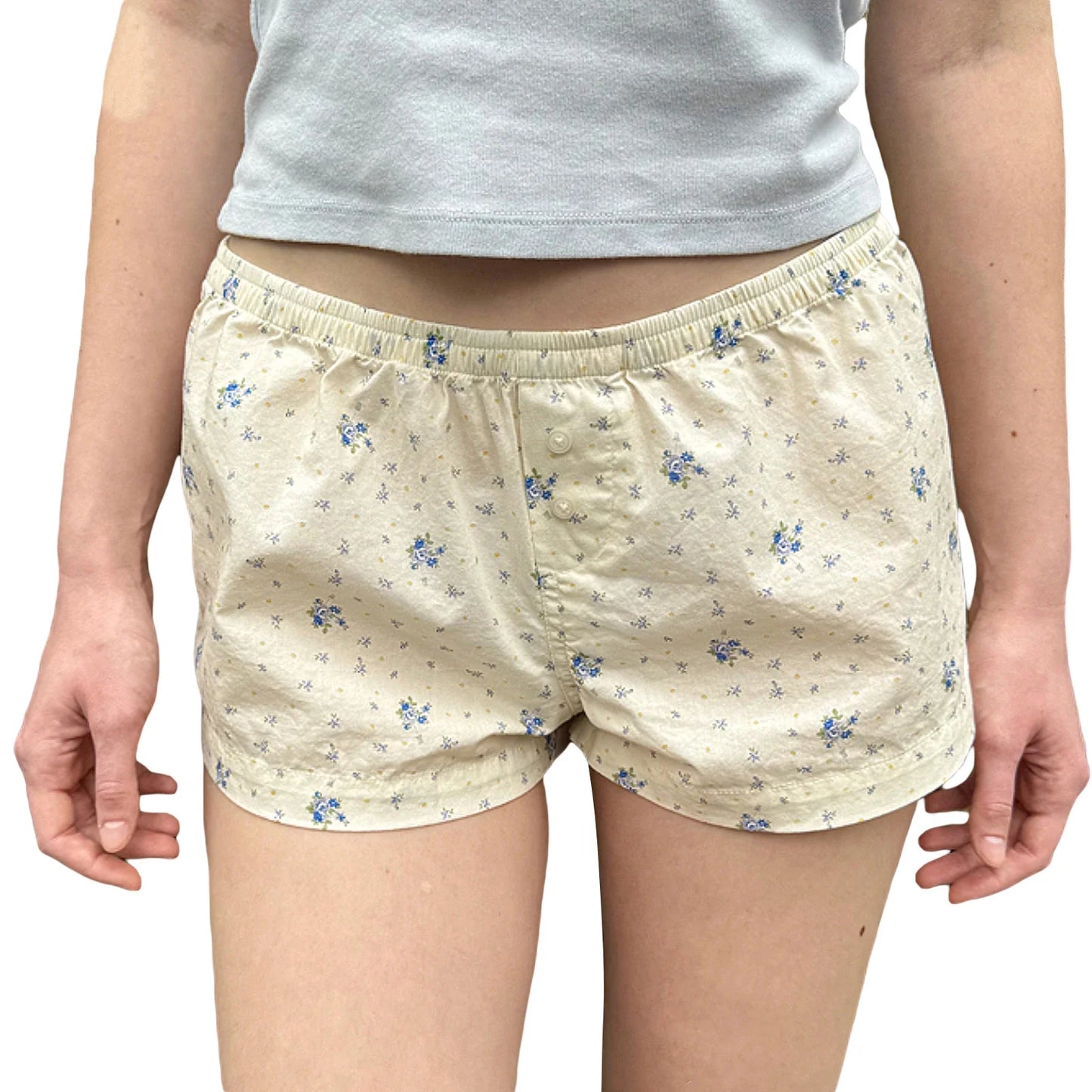 maoxiangshop - Summer Women's Y2K Cute Loungewear Shorts Casual Loose Fitting Elastic Low Waist Floral Bottoms with Button Decor