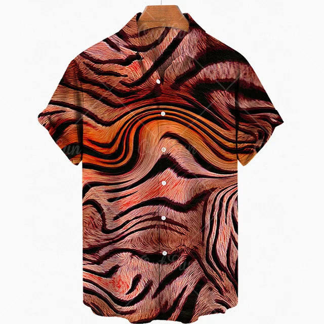 maoxiangshop Short Sleeve Leopard Men's Shirts For Man Clothing Hawaiian Fashion 3D Print Thin Lapel Floral Casual Oversized Imported Camisa