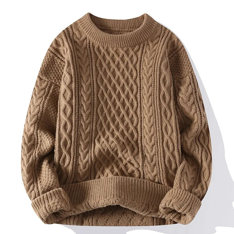 maoxiangshop Autumn Winter Men Sweater Vintage O Neck Solid Color Mens Knitted Pullovers Loose Harajuku Mens Retro Knitting Pullover Sweaters