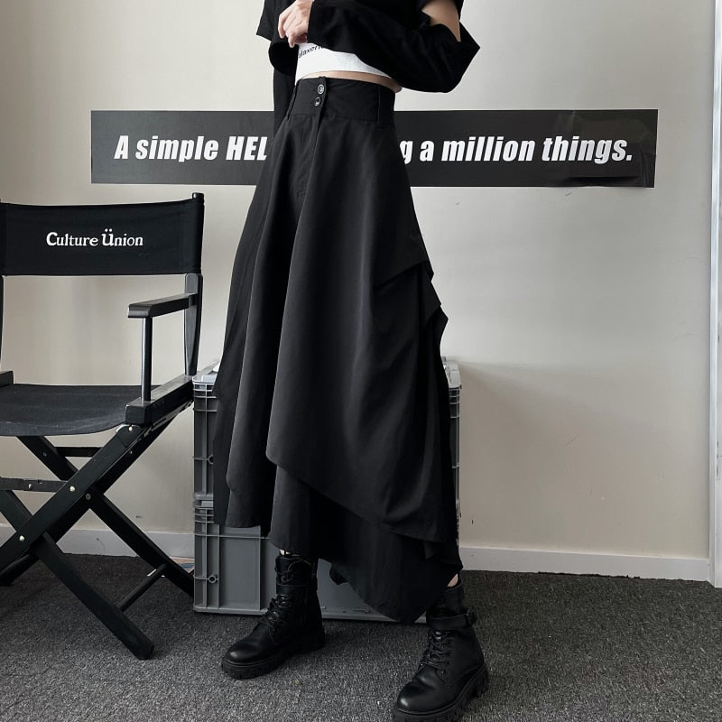 maoxiangshop Casual Vintage Victorian Skirt Women Black High Street Korean Gothic Y2k Skirt Female Long Chic Irregular Fashion Party Clothes
