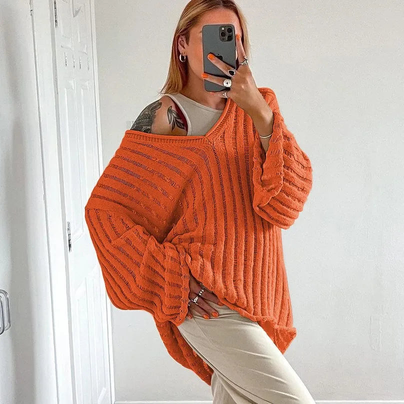 maoxiangshop - Knitted Pullover Sweater Women Long Sleeve V Neck Loose Casual Top Women Autumn Winter Oversize Jumper Sweaters Mujer