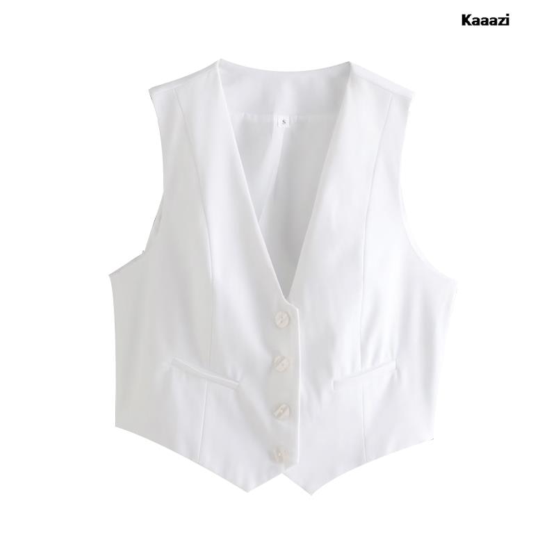 Elegant Fashion Women's Vest 2023 Sleeveless Vests For Women Summer V-Neck Single-breasted Ladies White Casual Tops Coats Chic
