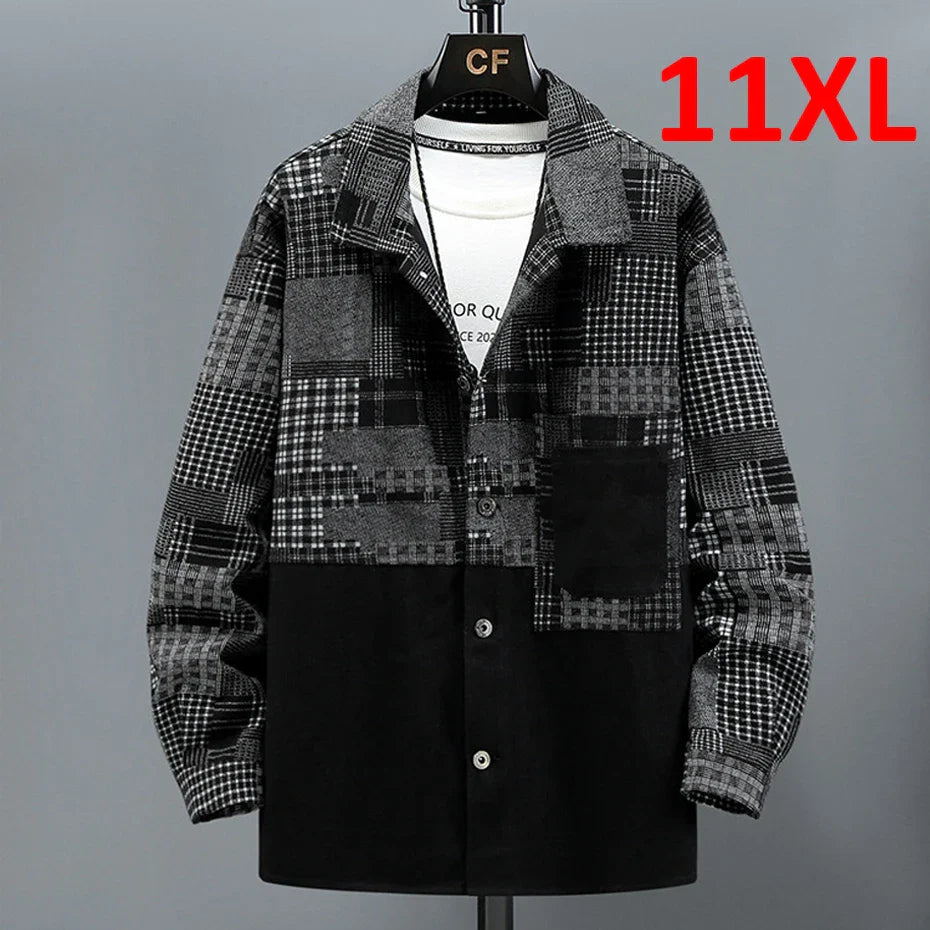 maoxiangshop Color Block Patchwork Denim Jacket Men 11XL 10XL Plus Size Jean Jackets Vintage Coat Male Big Size Outerwear