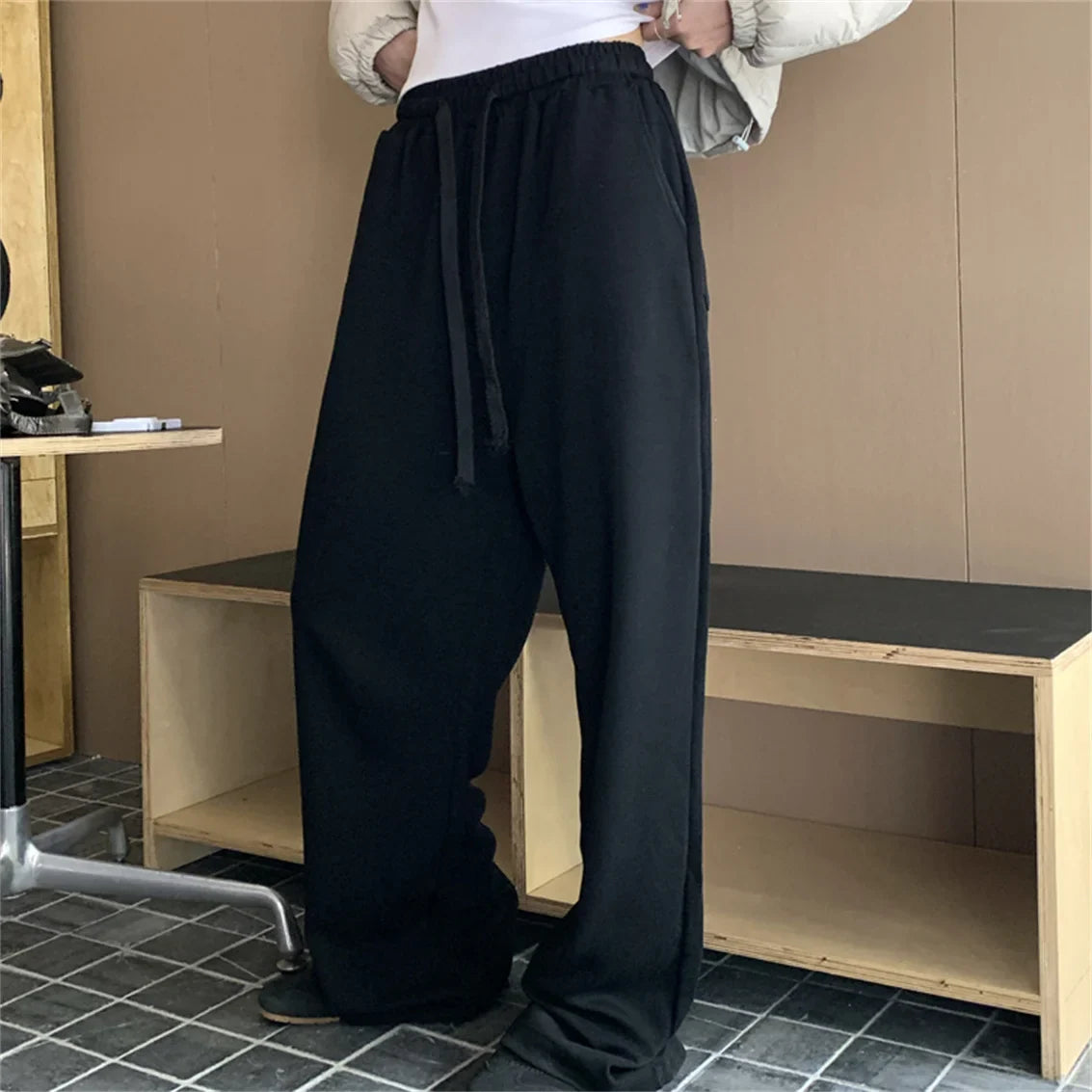 maoxiangshop - Sports Pants Women Solid Mopping Chic Casual Winter Daily 2025 Mujer High Waist Slim Loose All Match Streetwear