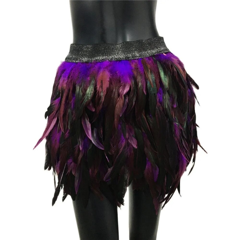 maoxiangshop Festival Rave Feather Skirt Carnival Halloween Evening Party Stage Performance Punk Gothic Y2K Women Mini Short Skirts Faldas