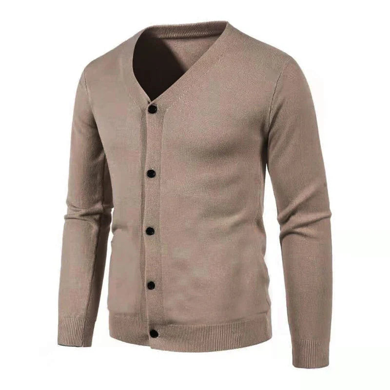 maoxiangshop Autumn Men's Knitted Cardigan Thin V-neck Basic Elastic Slim Fit Thin Sweater Solid Color Casual Versatile Coat
