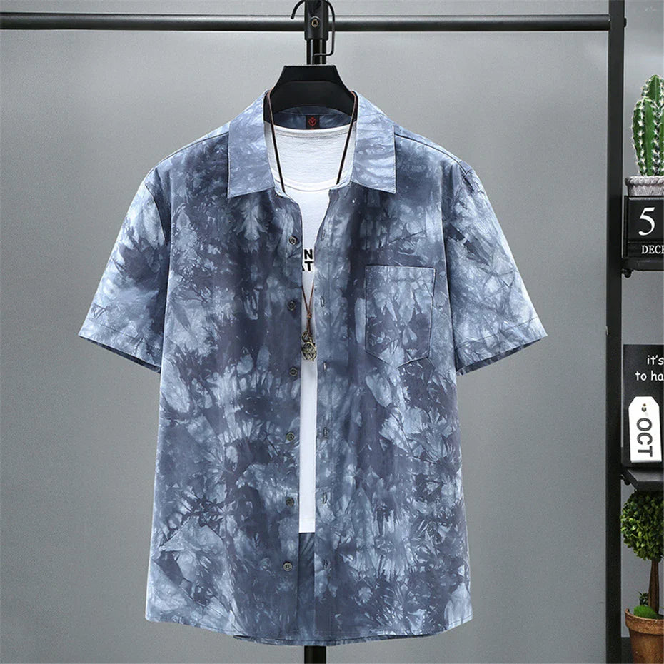 maoxiangshop Summer Tie-dye Shirt Men Plus Size Fashion Casual Tie Dye Shirts Male Hawaiian Beach Shirt Big Size 11XL