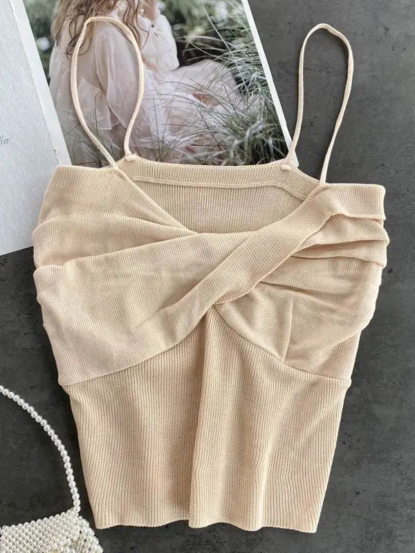 maoxiangshop-Heliar Women Pleated Strapy Camisoles Female Slim Crop Tops Knitted Sexy Tops For Women Cloth 2022 Summer