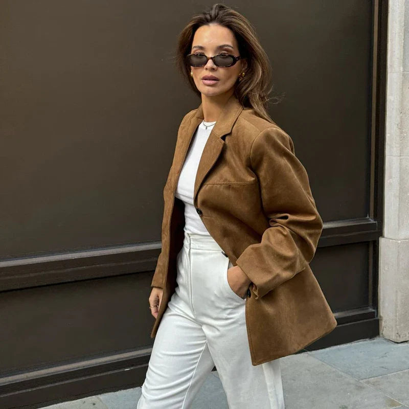 maoxiangshop - High Street Suede Jacket Cardigan Women's Long Sleeve Loose Lapel Solid Color Fashion Retro For Women Jacket Autumn and Winter