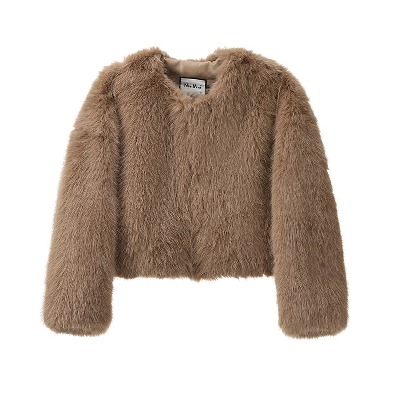 maoxiangshop - Brand Fashion 2024 Winter Sweet Pink Cropped Faux Fur Coat Women Streetwear Ins Chic Girls Fluffy Fox Fur Jacket Female
