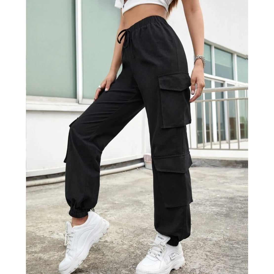 High Waist Pockets Cargo Pants Baggy Women Fashion Y2k Streetwear Straight Trousers Overalls Female Jogging Sweatpants Grunge